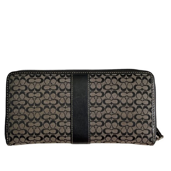 Coach black gray signature c clutch zipper wallet